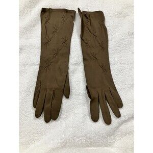Vintage “Crelon” By Crescendoe Nylon Women’s Church Embellished Brown Gloves
